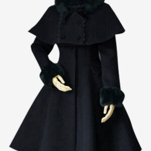 Sweet Lolita Coat Black Wool Turndown Collar Long Sleeve Slim Fit Detachable Lolita Cape Coat