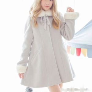 Sweet Lolita Coat Furry Collar Pom Pom Grey Wool Lolita Overcoat