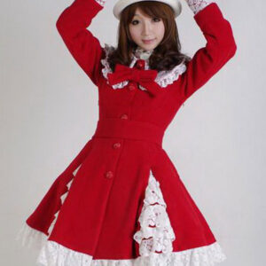 Sweet Lolita Overcoat Lace Trim Ruffle Bow Wool Lolita Winter Coat