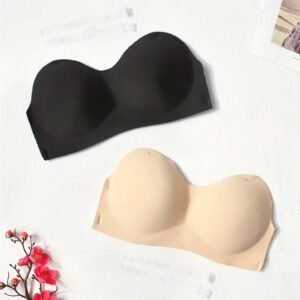 TEMU 2 Pcs Solid Strapless Bra, Comfy Push Up Stretch Invisible Bra, Women's Lingerie & Underwear