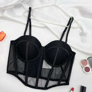 TEMU Solid Semi Sheer Bustier Bra, Soft Underwire Push Up Intimate Bra, Women's Sexy Lingerie & Underwear