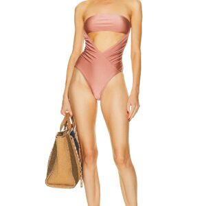 ADRIANA DEGREAS Arisaema Solid High Leg Strapless Swimsuit in Rose