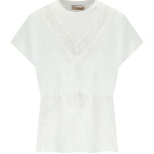 TWINSET WHITE T-SHIRT WITH RUFFLE