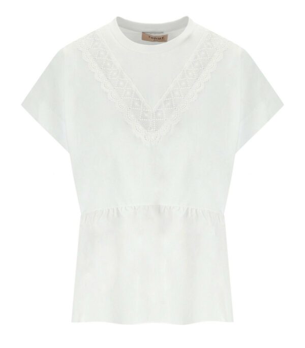 TWINSET WHITE T-SHIRT WITH RUFFLE