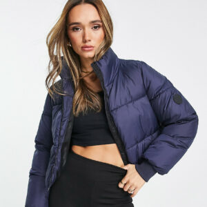 Tala cropped puffer jacket in navy-Brown