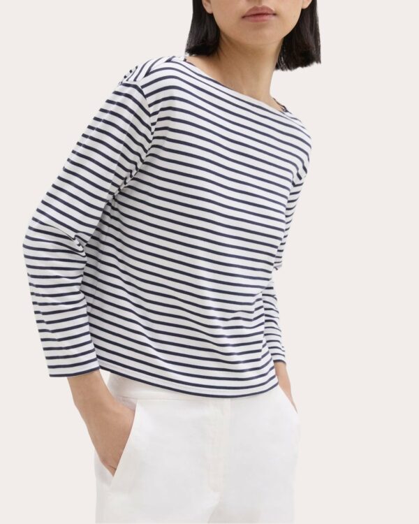 Theory Women's Striped Boatneck T-Shirt in Navy Multi Cotton