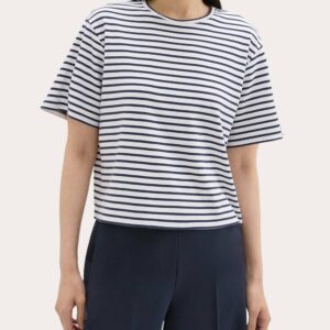 Theory Women's Striped Boxy T-Shirt in Navy Multi Cotton