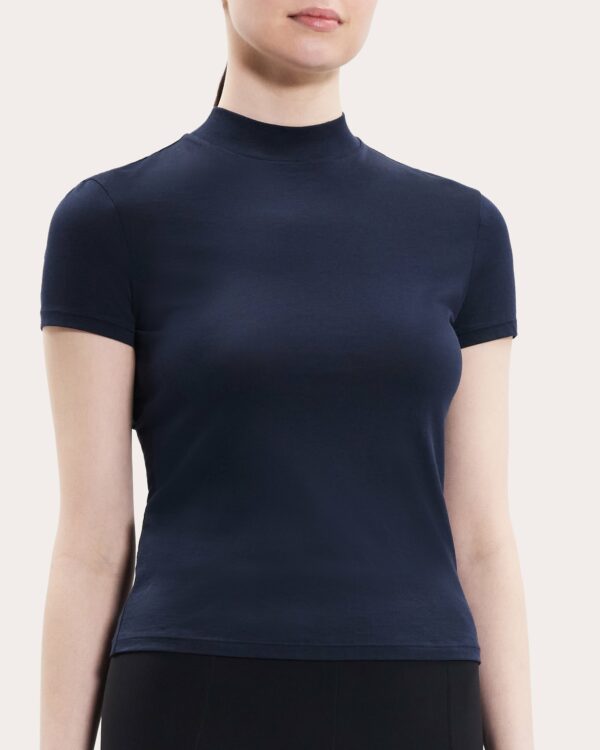 Theory Women's Tiny Turtleneck T-Shirt in Nocturne Navy Cotton