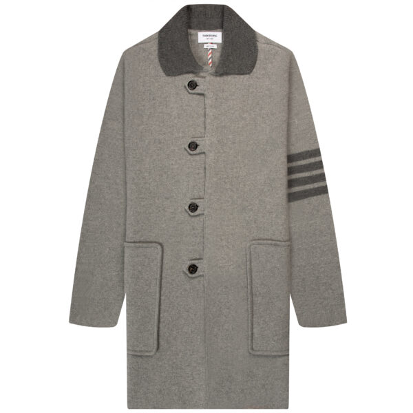 Thom Browne Boiled Wool Long Car Coat Light Grey