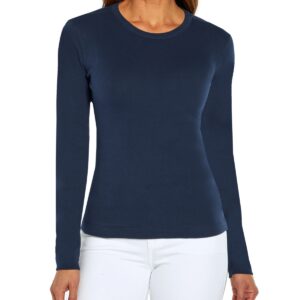 Three Dots Women's Long-Sleeve Crewneck T-Shirt - Navy