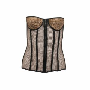 Tom Ford Bustier Corset Top Black Tan Mesh Side Zip Top Back, Women's (Size Medium)