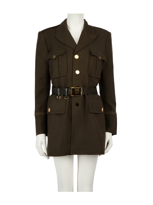 Tom Ford Khaki Wool Belted Military Style Coat