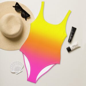 Women's Neon Swimsuit, Yellow Orange & Magenta Pink Ombre One-Piece Swimsuit, Couples Matching Swimsuits