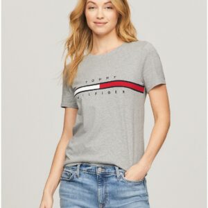 Tommy Hilfiger Women's Embroidered Flag Stripe Logo T-Shirt - Grey - XS