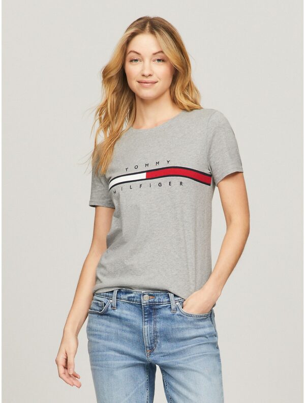 Tommy Hilfiger Women's Embroidered Flag Stripe Logo T-Shirt - Grey - XS