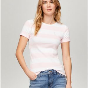 Tommy Hilfiger Women's Rugby Stripe Favorite Crewneck T-Shirt - Pink - S