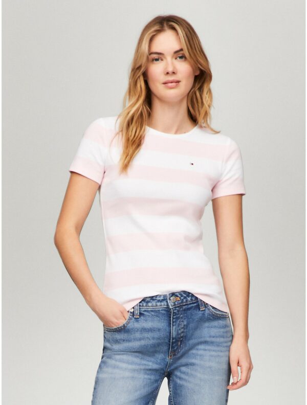 Tommy Hilfiger Women's Rugby Stripe Favorite Crewneck T-Shirt - Pink - S