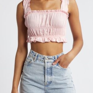 Topshop Shirred Crop Camisole in Pink at Nordstrom, Size X-Small