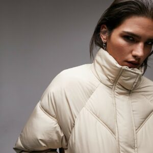 Topshop padded puffer jacket in cream-White