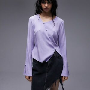 Topshop rouleax loop printed slash top in lilac-Purple