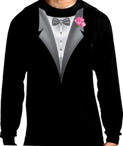 Tuxedo T-shirt Long Sleeve with Pink Flower - Black