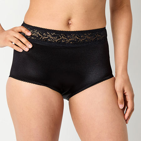 Underscore Rainbow Stretch Satin Lace Trim Control Briefs 306452, Small, Black