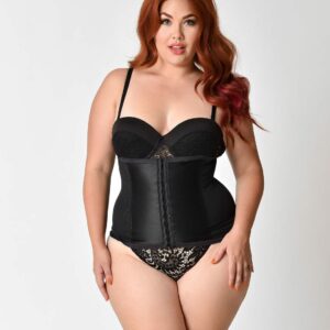 Unique Vintage Plus Size 1950S Black Stretch Power Mesh Waist Cincher