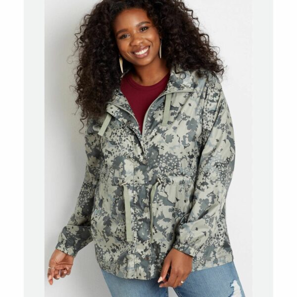 Unkwn Maurice'S Plus Size Green Camo Cinch Waist Windbreaker Xl, Women's