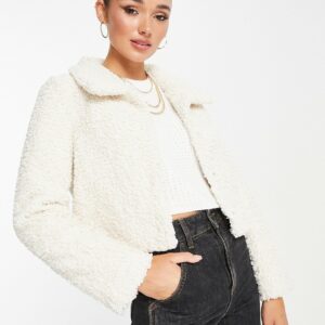 Unreal Fur borg cropped jacket in ivory-White