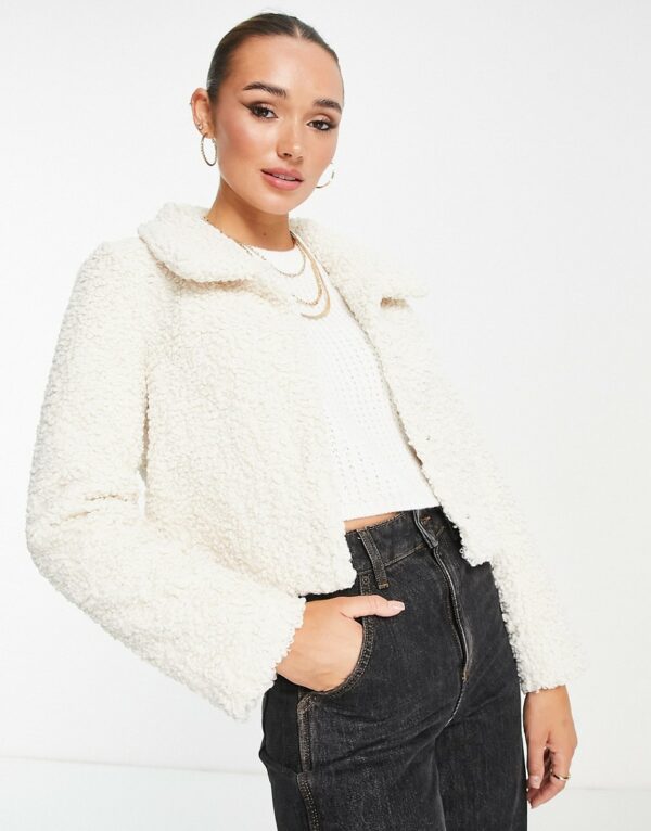 Unreal Fur borg cropped jacket in ivory-White