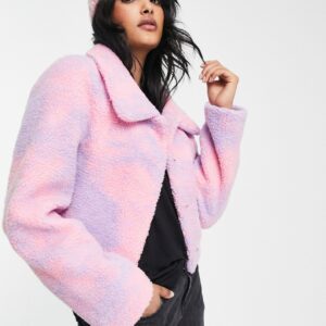 Unreal Fur contrast collar faux fur cropped jacket in multi