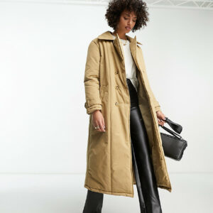 Urban Code Tall padded trench coat in camel-Brown