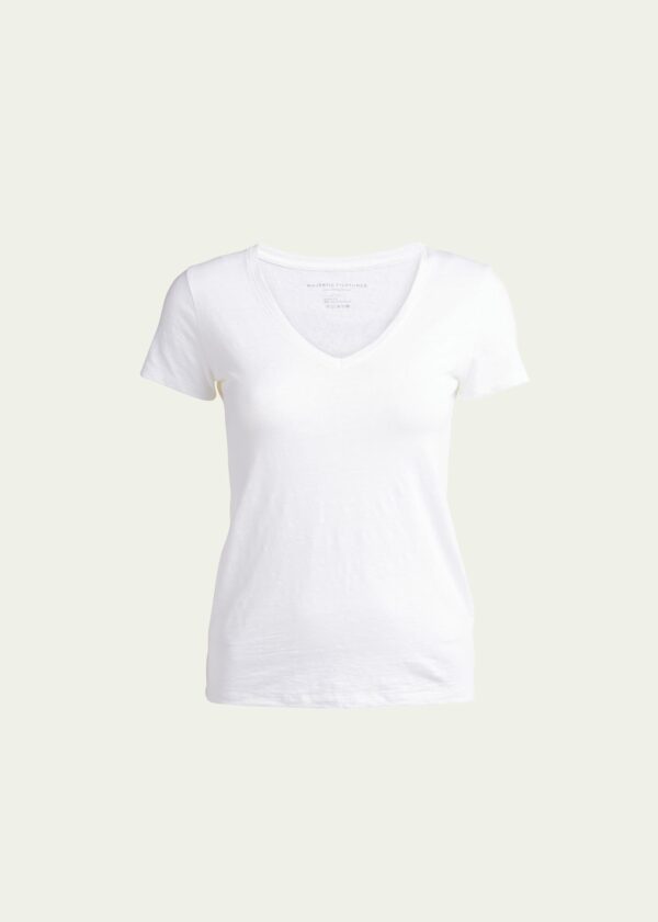 V-Neck Short-Sleeve Stretch Linen T-Shirt