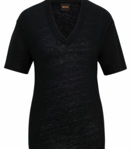 V-neck T-shirt in linen- Black Women's T-Shirts size XS