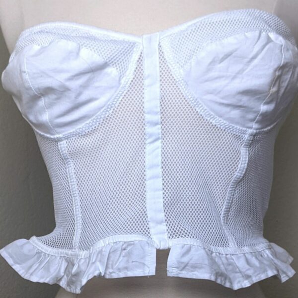 VTG 90's Guess Strapless Bustier Top Size Lrg Corset Mesh Net in White, Women's