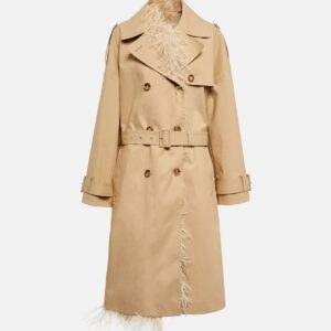 Valentino Feather-trimmed cotton canvas trench coat