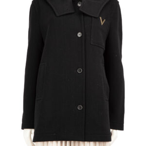 Valentino Garavani Black Wool Logo Hooded Coat