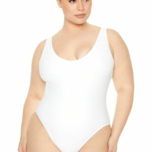 Women's Low-Cut One-Piece Swimsuit in Ivory, 4X