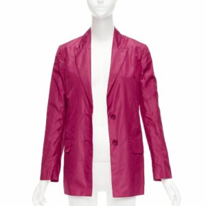 Valentino Piccioli 100% Silk Raspberry Pink Cinched Waist Casual Blazer It36 Xxs in Purple, Women's