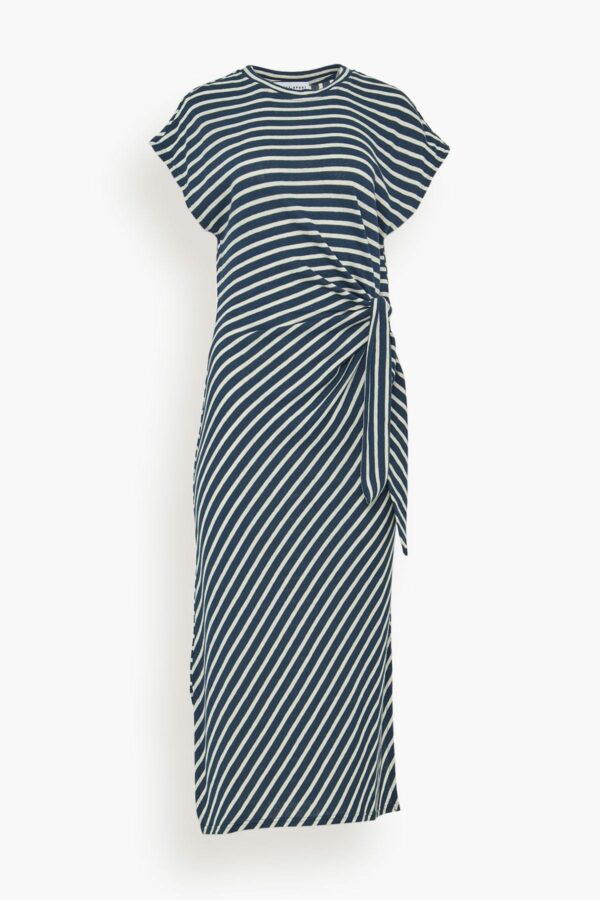 Vanina Cinched Waist Dress in Navy and Cream Stripe