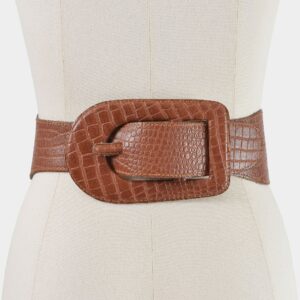 Vintage 90S Brown Wide Belt Cinch Waist Statement Crocodile Embossed Leather Size M