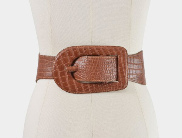 Vintage 90S Brown Wide Belt Cinch Waist Statement Crocodile Embossed Leather Size M