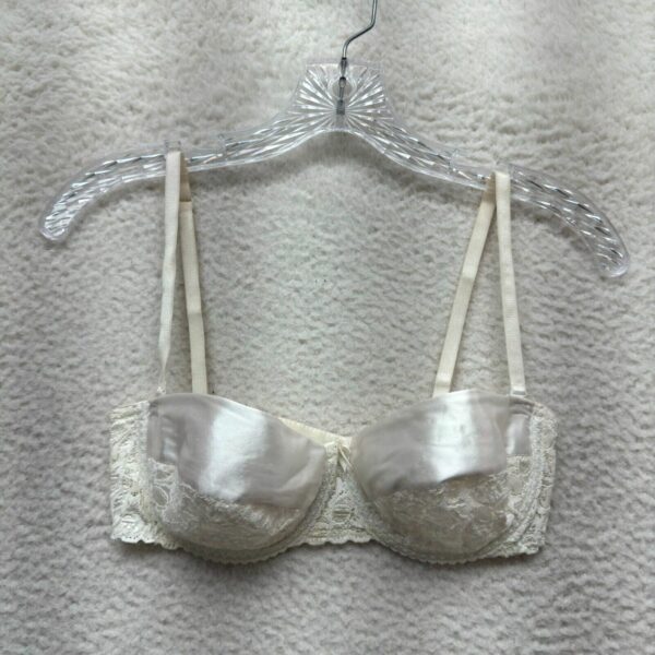 Vintage Balconette Strapless Bra 34C 75C White Satin Lace Coquette Fairy Lolita, Women's