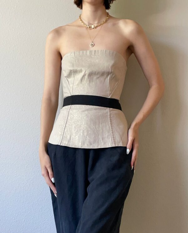 Vintage Dolce Gabbana/D&g Beige Linen Blend Bustier Top, Size Small, It42 #10164