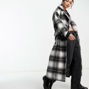 Violet Romance belted trench coat in black and white check