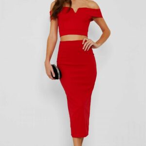 WalG Bardot Top And Skirt Set Red-6