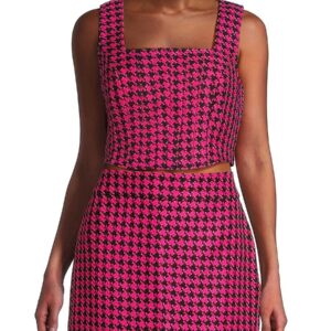 Walter Baker Women's Imani Houndstooth Bustier Top - Pink Black - Size S