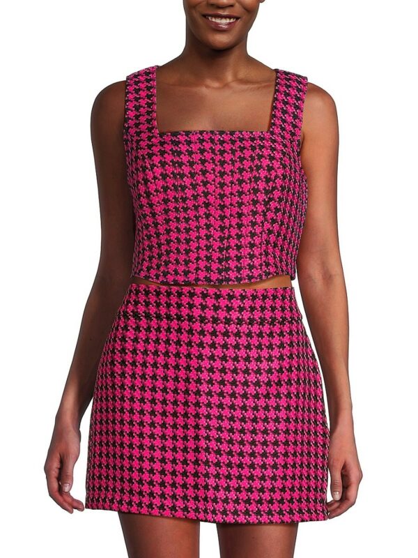 Walter Baker Women's Imani Houndstooth Bustier Top - Pink Black - Size S