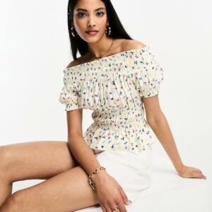 Whistles bright floral bardot top in multi