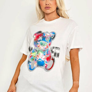 White Blessed Teddy Graphic Printed T-Shirt - Mckenzie